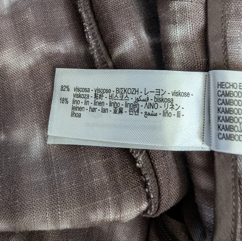 NWOT Zara Linen Blend Tie Dye Wide Leg Pants Wrap Front XL Brown White Boho